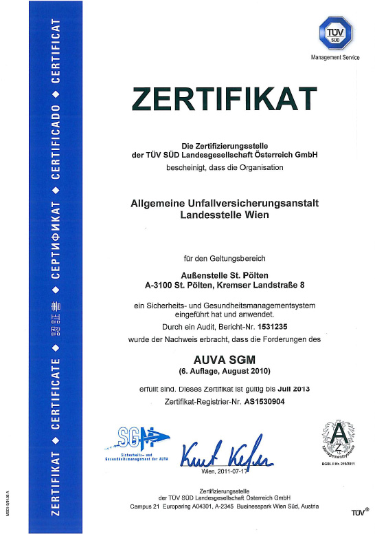 AS Zertifikat AUVA-SGM