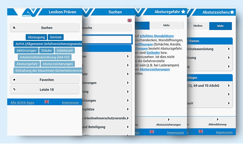 Screenshots von der App "Lexikon Prävention"