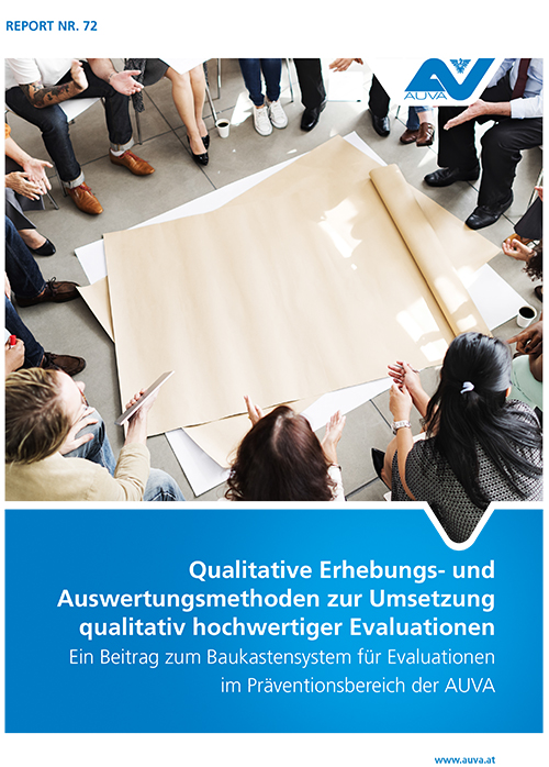 Titelbild des Reports "Qualitative Erhebungs- und Auswertungsmethoden zur Umsetzung qualitativ hochwertiger Evaluationen"