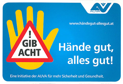 Aufkleber mit der Aufschrift "Hände gut, alles gut!" mit dem Logo der Kampagne