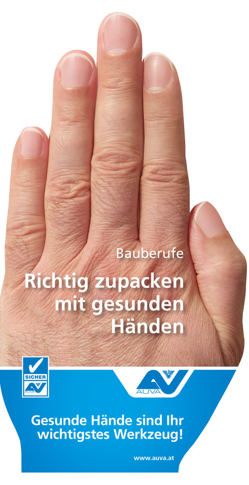 Titelseite des Folders "Bauberufe - Richtig zupacken mit gesunden Händen"
