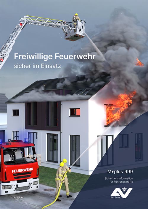 Titelbild des Merkblattes M.plus 999 "Freiwillige Feuerwehr im Einsatz"